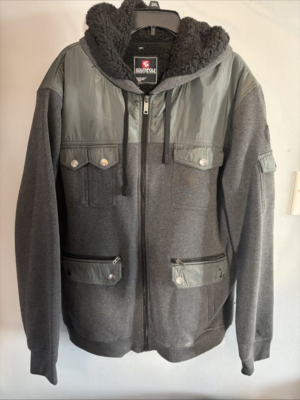VTG Southpole Coat Men’s Black Sz XXL Hooded Sherpa Lined Utility / Safari